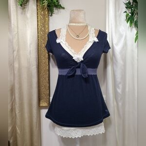 ♡ Y2K ♡ Abercrombie Blue Tie Knot Waist Tie Babydoll Top